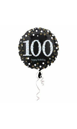 100 Happy Birthday Black/Silver Foil Balloon 18'' - 45cm
