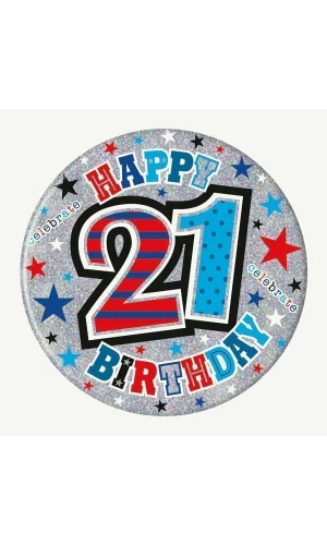 Jumbo Badge - Happy Birthday 21 (SE) Red & Blue - 15cm