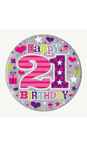Jumbo Badge - Happy Birthday 21 (SE) Pink & Purple - 15cm