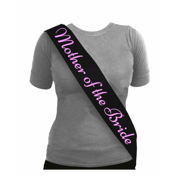 Sash Mother Of The Bride Black with Pink Text - One Size
