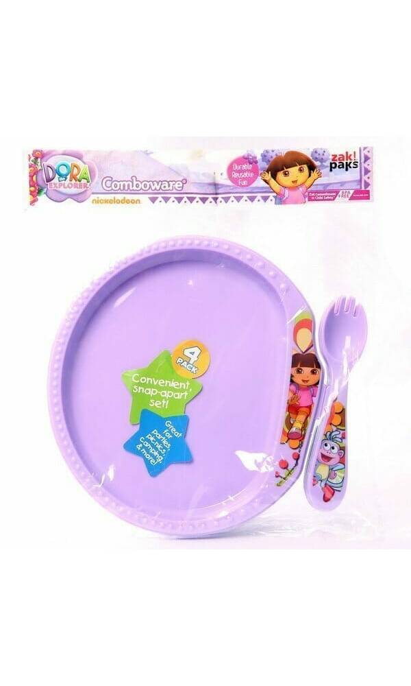 Dora The Explorer Purple Plastic Comboware 9cm x 7cm - 4pk