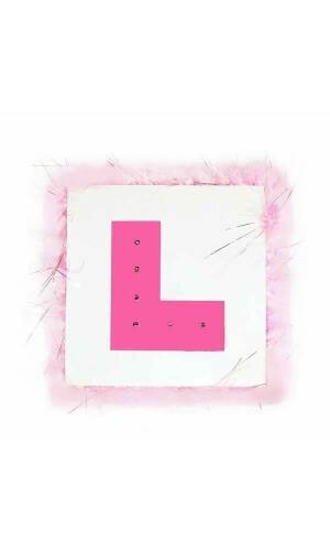 Hen Night Flashing L Plate Brooch with Marabou Trim