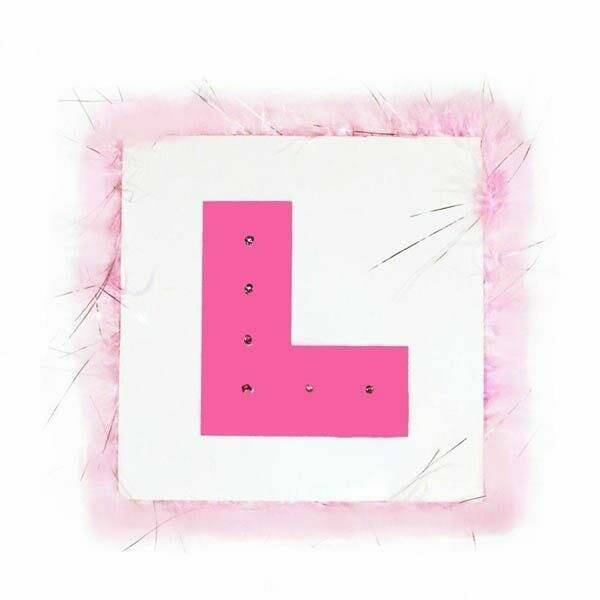 Hen Night Flashing L Plate Brooch with Marabou Trim