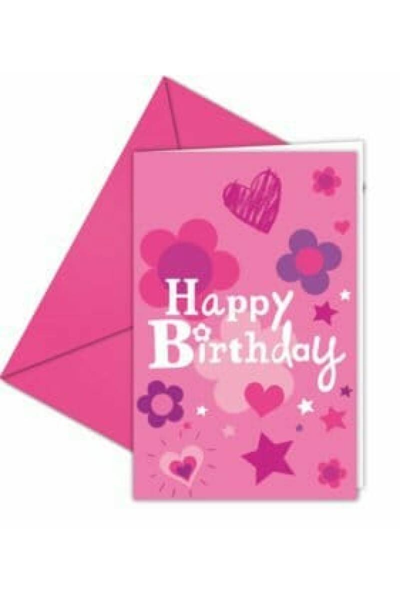 Happy Birthday Girl Invitations & Envelopes  - 6pk