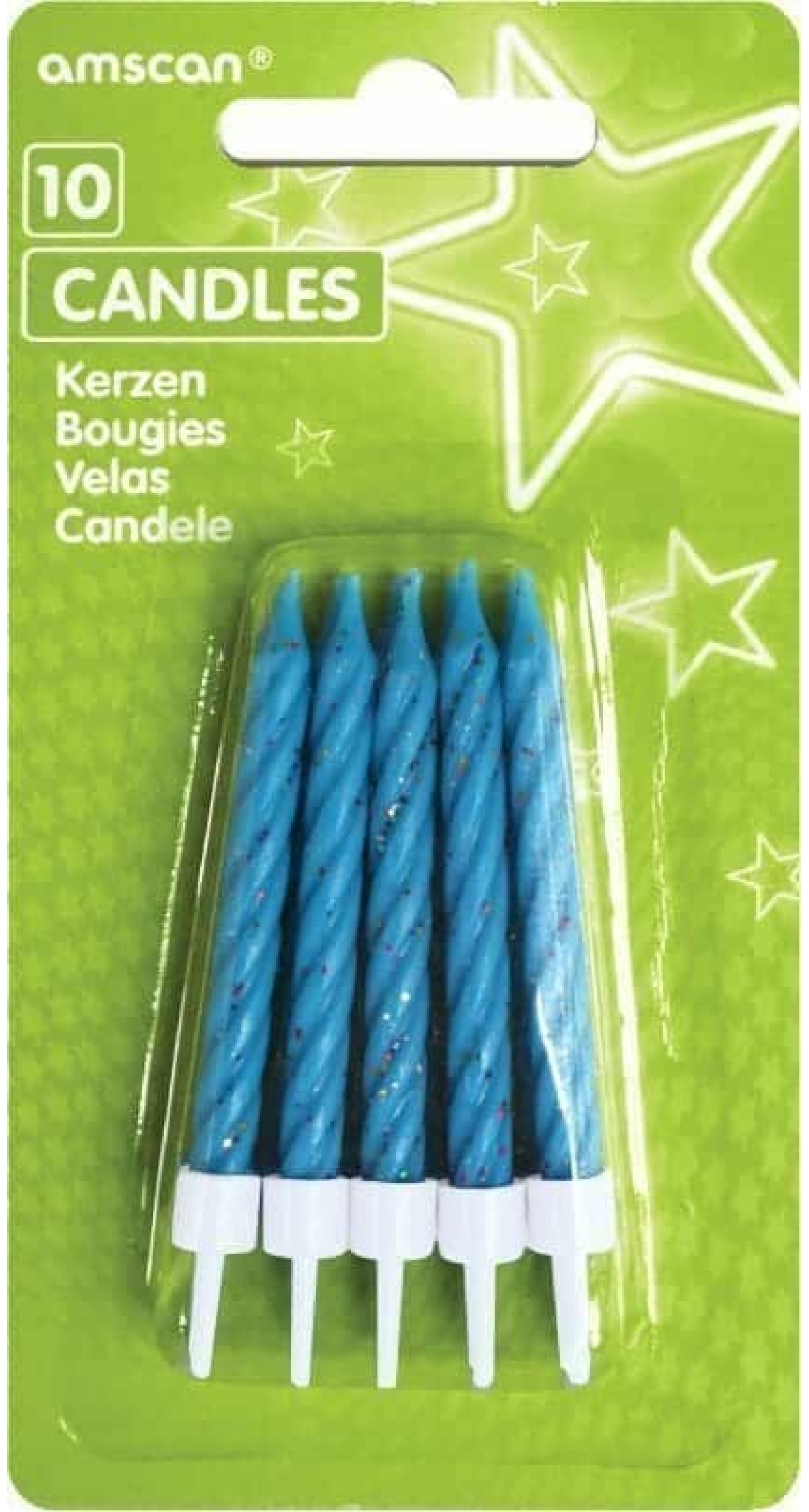 Candles Glitter Blue with Holders - 10pk