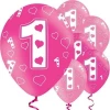 1st Birthday Pink Printed Latex Balloons 11" - 6pk