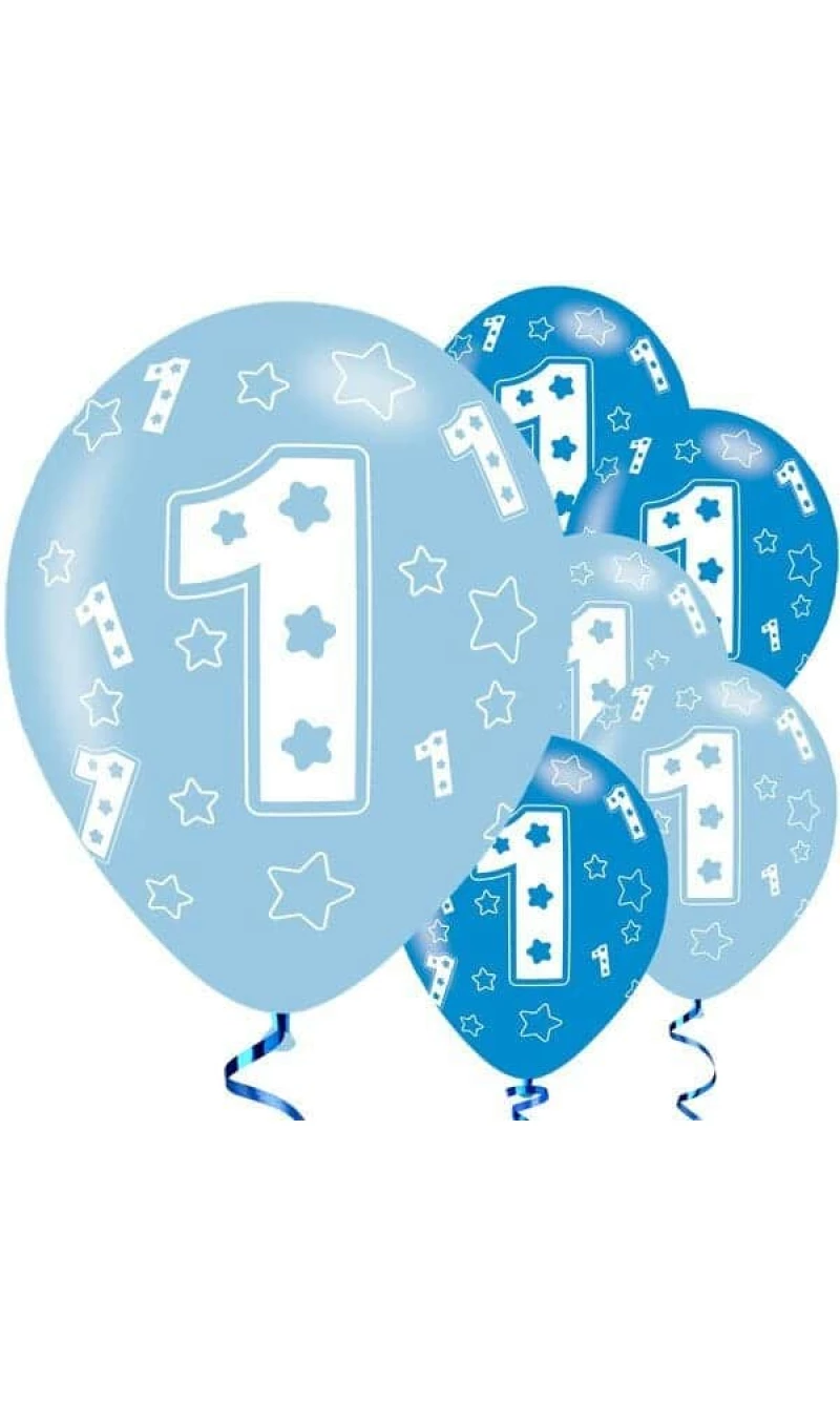 1st Birthday Blue Printed Latex Balloons 11" - 6pk