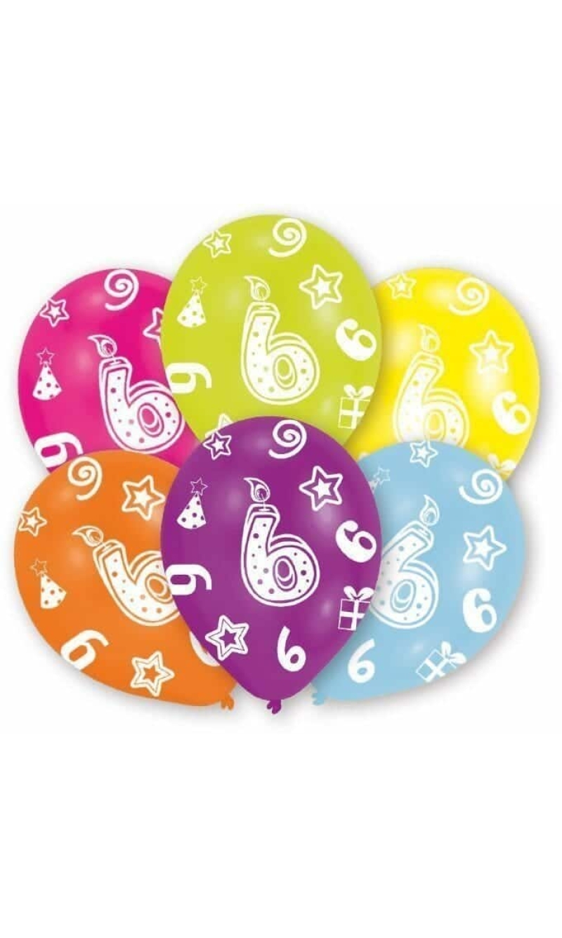 6th Birthday Assorted Printed Latex Balloons 11" - 6pk