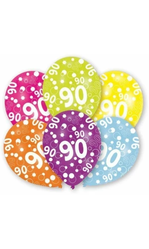 90th Birthday Assorted Printed Latex Balloons 11" - 6pk