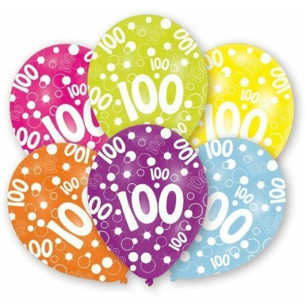 100th Birthday Assorted Printed Latex Balloons 11" - 6pk