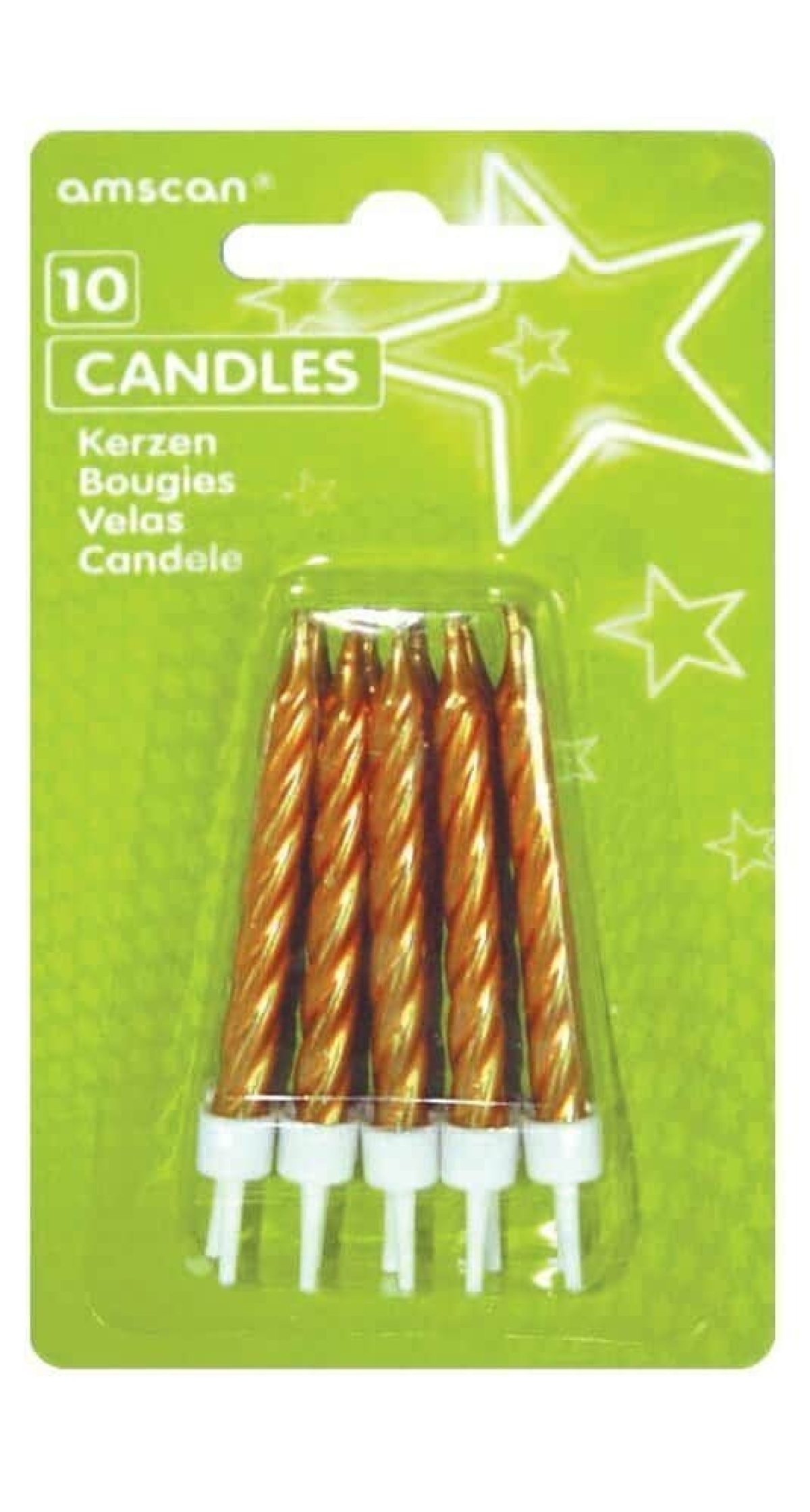 Candles Spiral Gold with Holders - 10pk