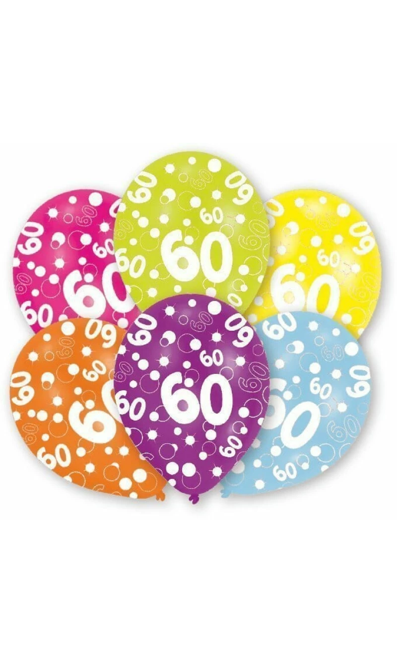 60th Birthday Assorted Printed Latex Balloons 11" - 6pk