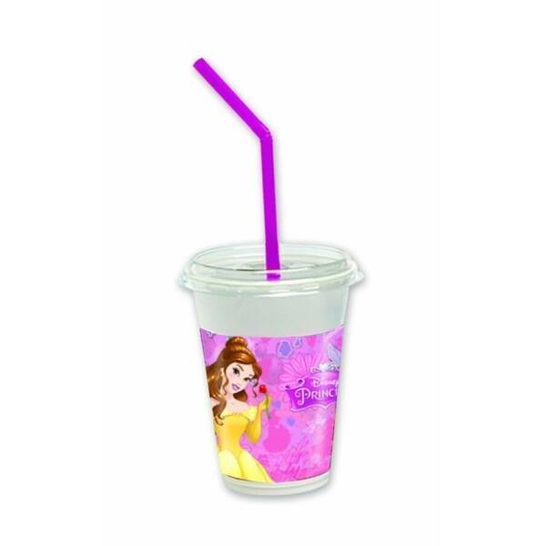 Princess Dreaming Milkshake Cups packets of 12 cups & 12 drinking straws & 12 lids - 12pk