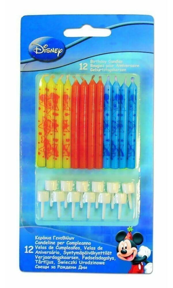 Disney Mickey Party Favours Birthday Candles  - 12 candles & 12 holderspk