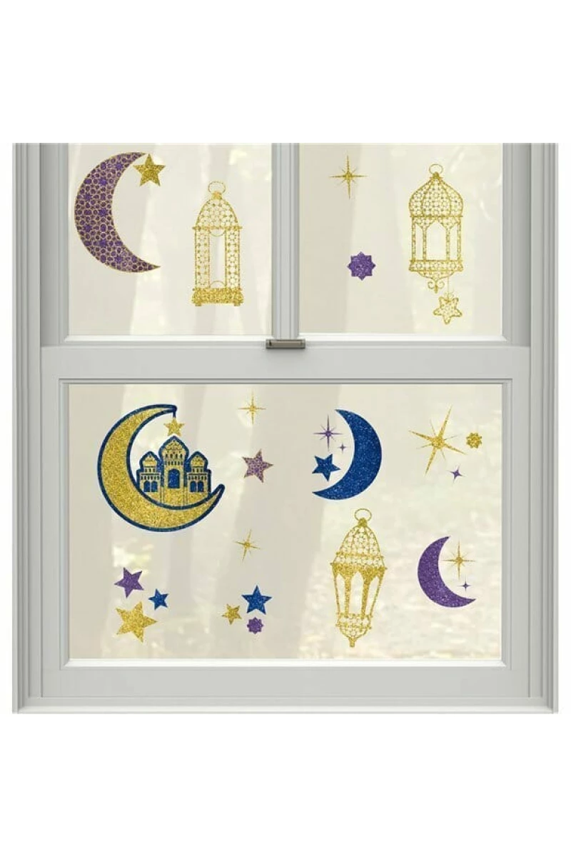 Eid Glitter Window Decorations - 15pk