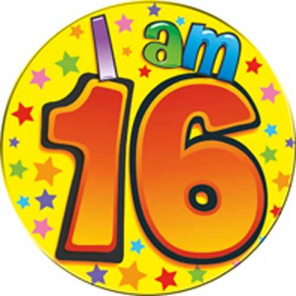 Jumbo Badge - I am 16 (TEF) Yellow & Orange - 15cm