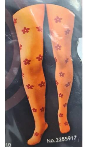 Tights Neon Orange Flower Print - One Size