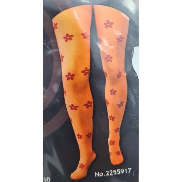 Tights Neon Orange Flower Print - One Size