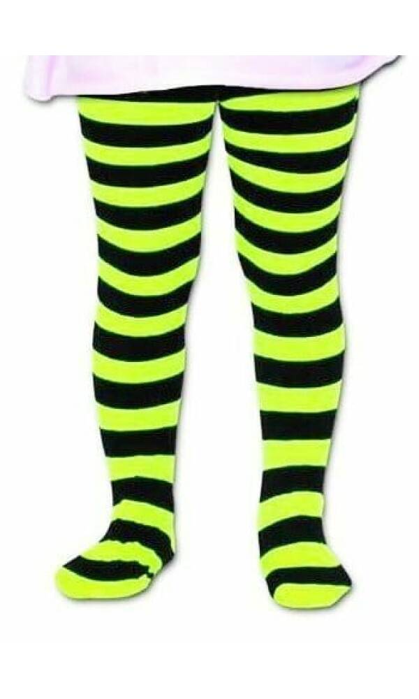 Yellow Neon Stripe Tights - Age 6 to 10 Years