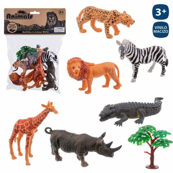 S/6 WILD ANIMAL WITH ACCESSORIES VINYL 16 CM