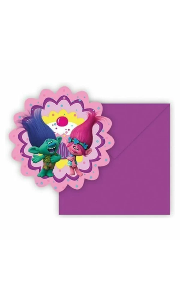 Trolls Die-Cut Invitations & Envelopes - 6pk