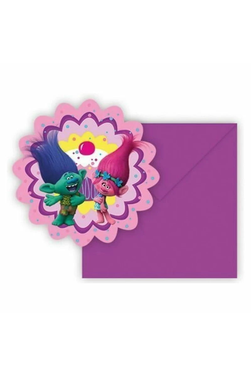Trolls Die-Cut Invitations & Envelopes - 6pk