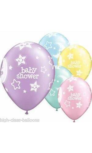 Baby Shower Moons & Star Assorted 11'' Printed Latex Balloon (Helium Quality)