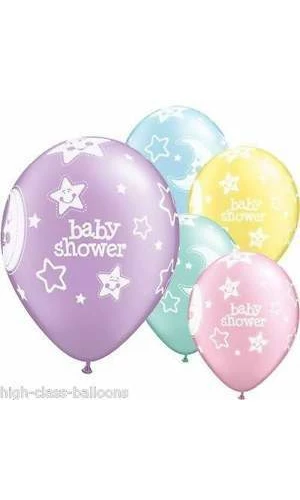 Baby Shower Moons & Star Assorted 11'' Printed Latex Balloon (Helium Quality)
