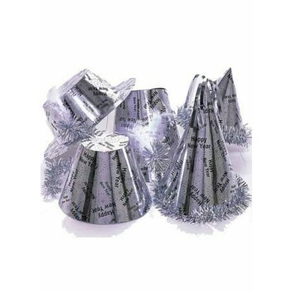 Silver Happy New Year Party Hats (Assorted Designs) - 1pk