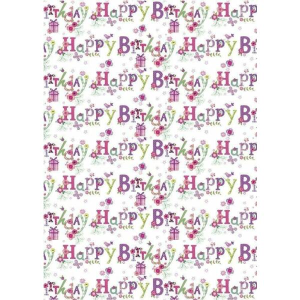 Wrapping Paper Happy Birthday White & Pink - 49cm x 70cm