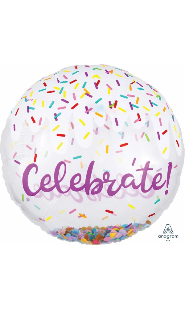 Celebrate Clear Confetti Foil Balloon - 28'' (71cm)