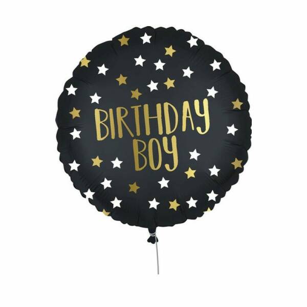 Birthday Boy Black Round Foil Balloon - 18'' (46cm)