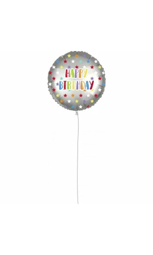 Silver Stars Birthday Round Foil Balloon - 18'' (46cm)