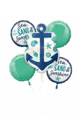 Sea, Sand & Sunshine Nautical Foil Balloon Bouquet - 5pk