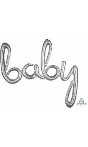 Silver Phrase ”Baby” Foil Balloon – 39″ x 33″