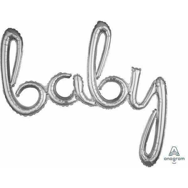 Silver Phrase ”Baby” Foil Balloon – 39″ x 33″