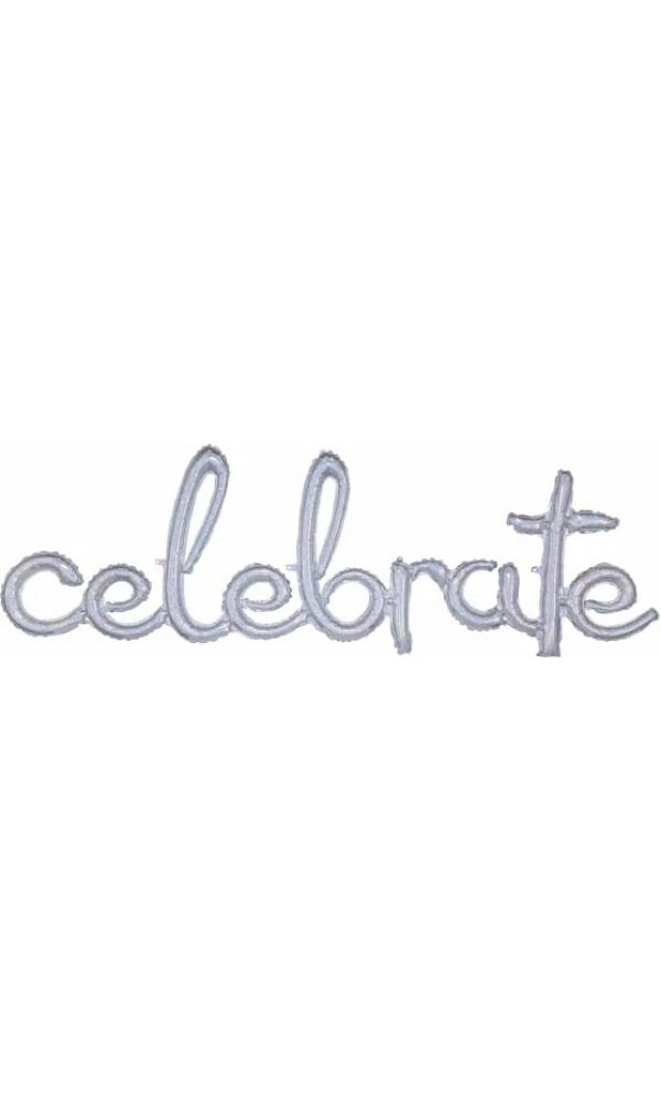 Silver Holographic Phrase ''Celebrate'' Foil Balloon - 59'' x 20''