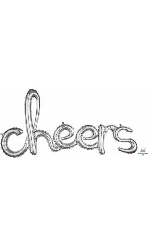 Silver Phrase ”Cheers” Foil Balloon – 40″ x 21″