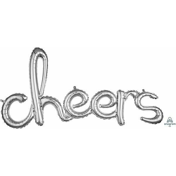 Silver Phrase ”Cheers” Foil Balloon – 40″ x 21″
