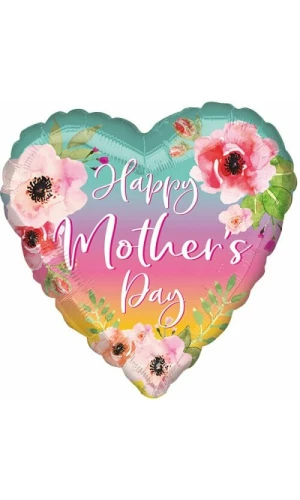 Flower and Ombre Happy Mother's Day Jumbo Heart Foil Balloon - 28'' (71cm)