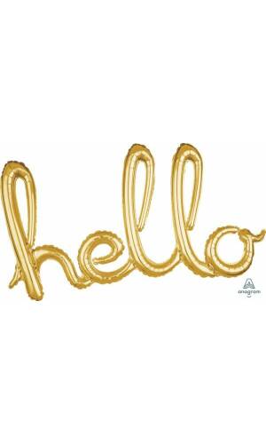 Gold Phrase ”Hello” Foil Balloon - 39'' x 22''