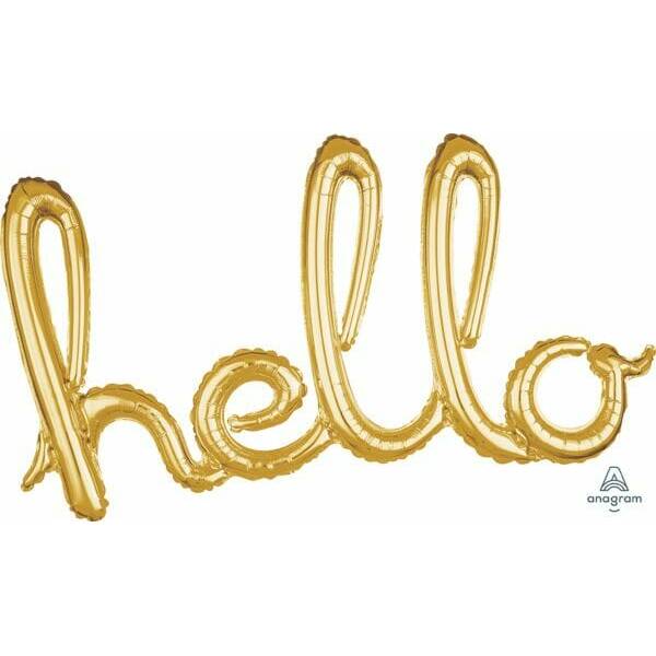 Gold Phrase ”Hello” Foil Balloon - 39'' x 22''