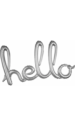 Silver Phrase ”Hello” Foil Balloon – 39” x 22”