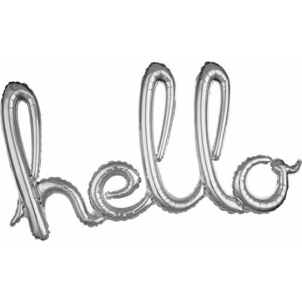 Silver Phrase ”Hello” Foil Balloon – 39” x 22”