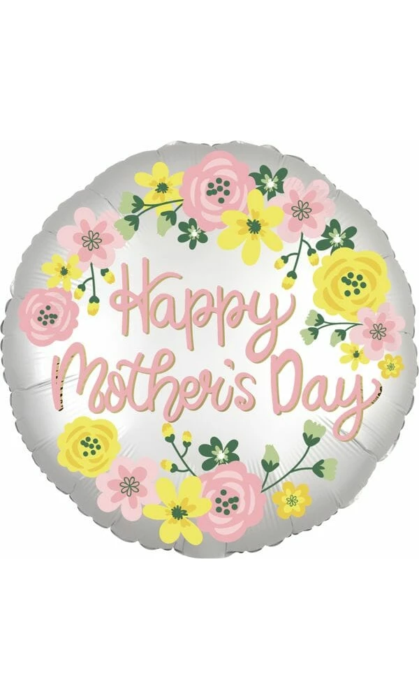 Satin Happy Mother's Day Spring Floral Round Foil Balloon - 18'' (45cm)
