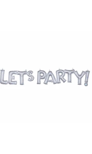 Silver Holographic Phrase ”Let's Party” Foil Balloon