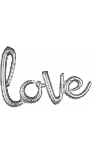 Silver Phrase ”Love” Foil Balloon - 31" x 21"