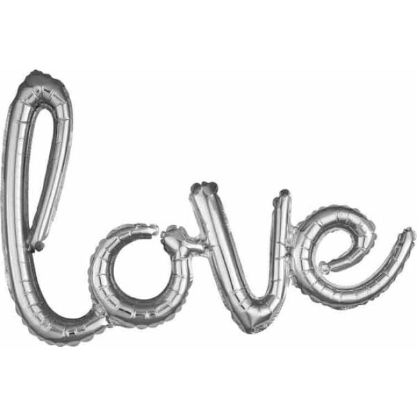 Silver Phrase ”Love” Foil Balloon - 31" x 21"