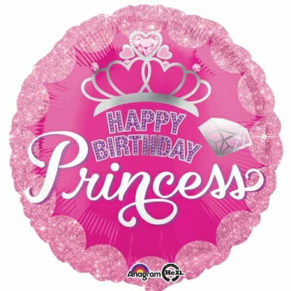 Princess Crown & Gem Happy Birthday Round Foil Balloon - 17'' (43cm)