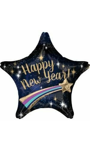Happy New Year Shooting Star 3D Foil Multi-Balloon - 28'' (71cm)